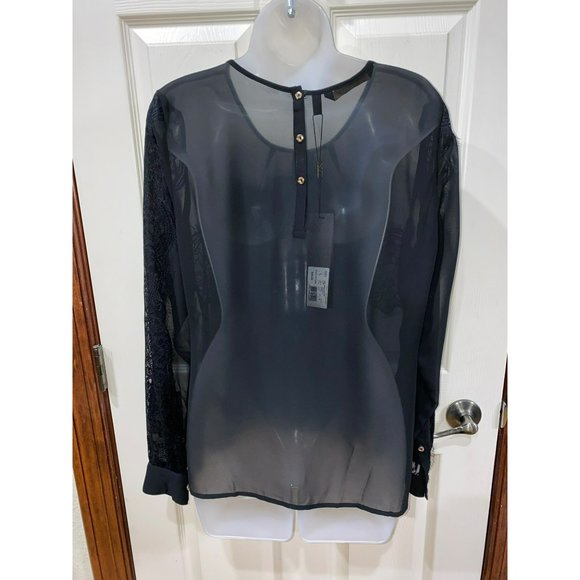NWT Kardashian Kollection Lace Overlay Sheer Blouse Size Large - Picture 4 of 11